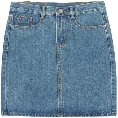 chouyatou Women's Basic Five-Pocket Rugged Wear Denim Skirt with Slit (Medium, Light Blue)