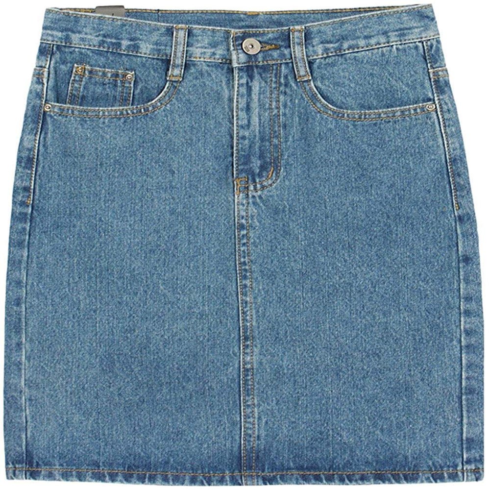 chouyatou Women's Basic Five-Pocket Rugged Wear Denim Skirt with Slit (Medium, Light Blue)