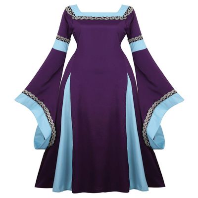 Parlsdy Womens Irish Medieval Dress Renaissance Costume Retro Gown Dress Up Costumes Fancy Long Dress Purple-2XL