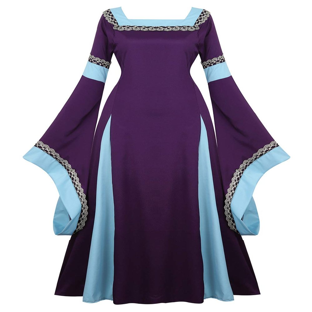 Parlsdy Womens Irish Medieval Dress Renaissance Costume Retro Gown Dress Up Costumes Fancy Long Dress Purple-2XL