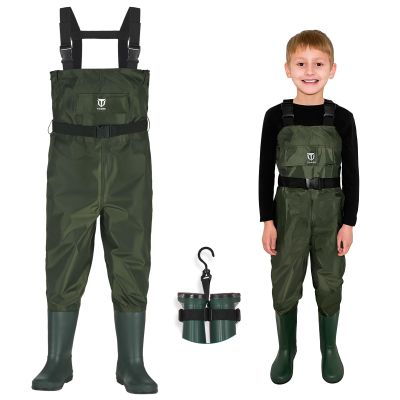 TIDEWE Chest Waders for Kids, Waterproof Youth Waders with Boot Hanger, Lightweight PVC Kids Chest Waders with Boot for Fishing & Hunting (Size 6/7 Little Kid)
