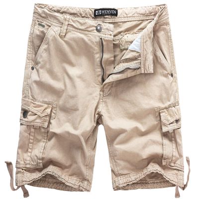 WenVen Men's Big and Tall Cotton Cargo Short, Dark Khaki, 50
