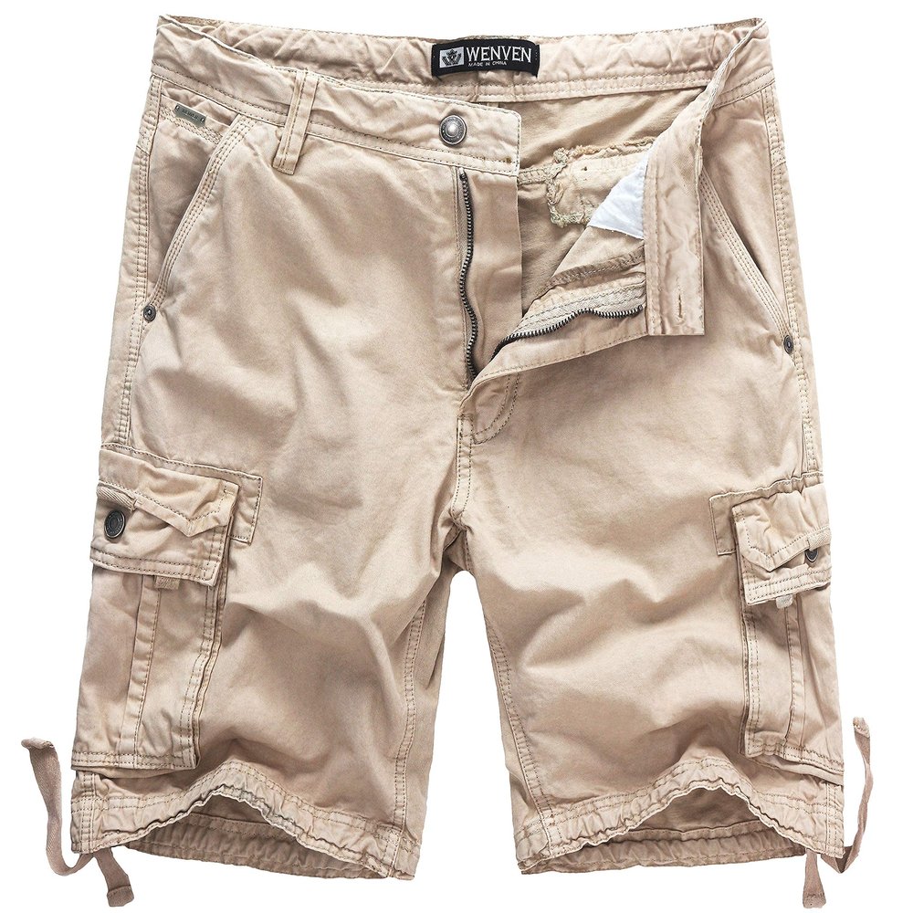WenVen Men's Big and Tall Cotton Cargo Short, Dark Khaki, 50
