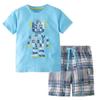 Banibear Toddler Boys Robot Print Short Sleeve T Shirt Tees and Plaid Short Pants Set 2 Pcs Clothes Outfit, Blue, Size 5-6 Years view 1