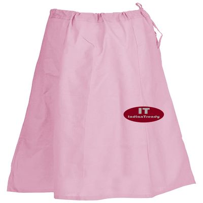 Indian Trendy Sari Petticoat Cotton Stitched Adjustable Waist Saree Underskirt Lining Skirt - One Size - Light Pink
