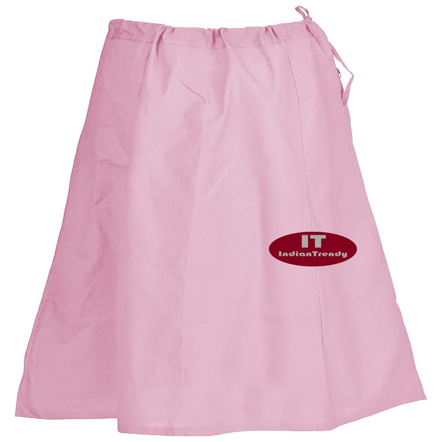 Indian Trendy Sari Petticoat Cotton Stitched Adjustable Waist Saree Underskirt Lining Skirt - One Size - Light Pink