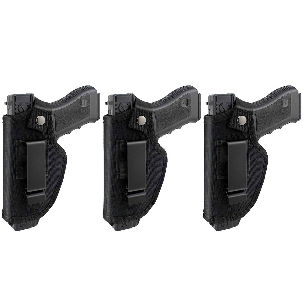 3 Pack Universal IWB OWB Gun Holster for Concealed Carry Weapon Case Inside or Outside The Waistband for Right and Left Hand Draw Fits Subcompact Compact Full Size Pistols