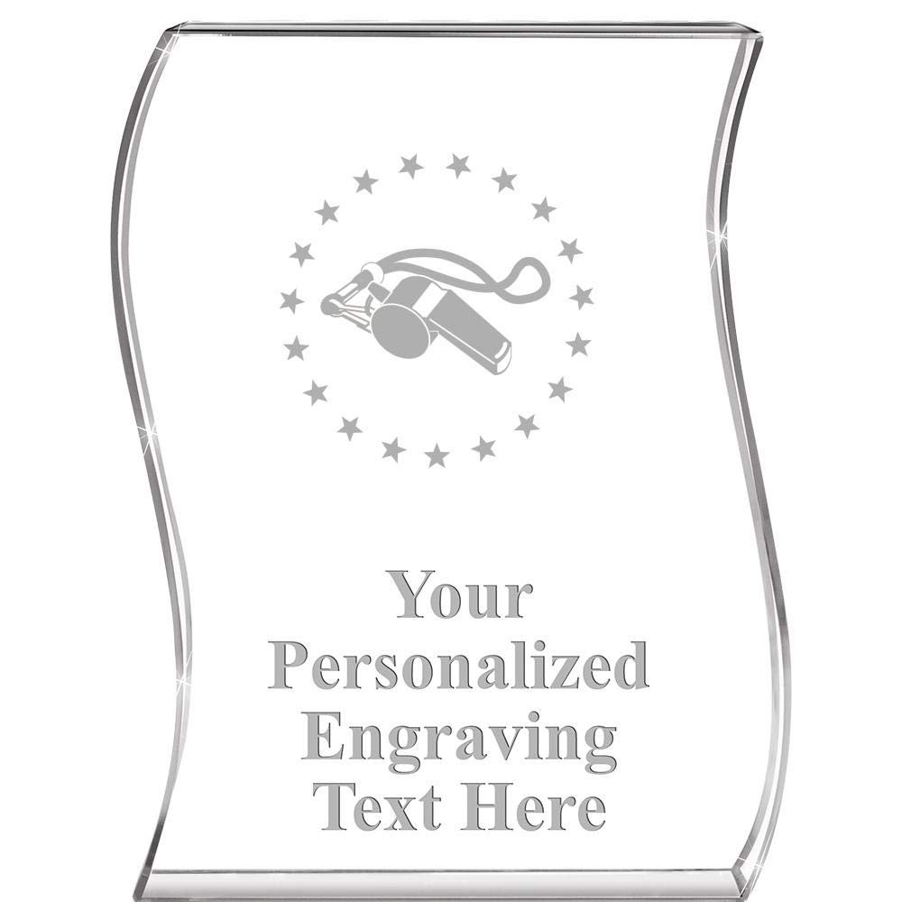 Crown Awards Coach Wave Acrylic Award, 4" H Personalized Coaches Whistle Award, Engraving Included Prime