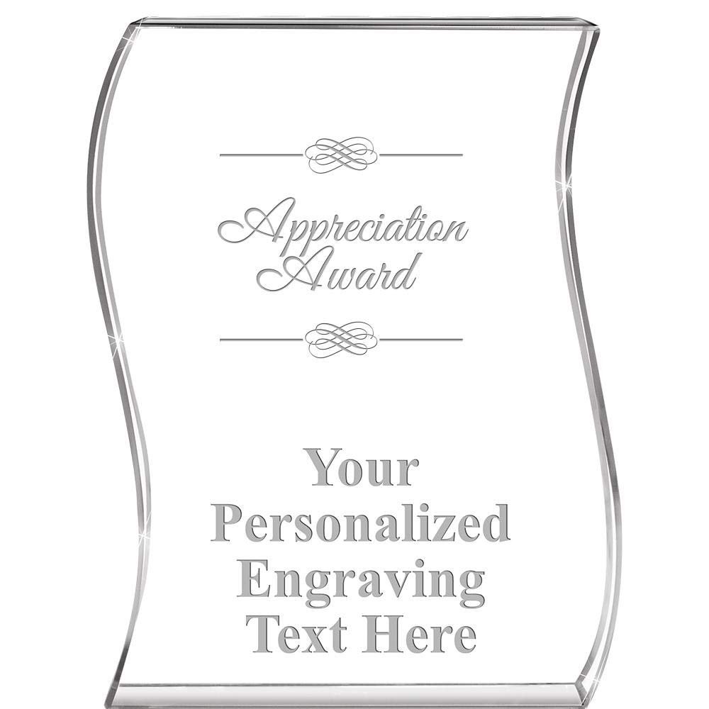 Crown Awards Appreciation Wave Acrylic Award, 4" H Personalized Appreciation Award, Engraving Included Prime