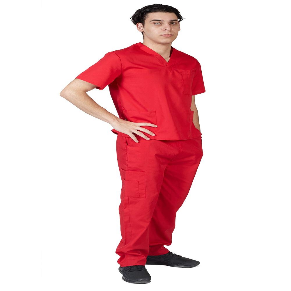 Natural Uniforms Comfortable Fit Men's Workwear Uniform 8 Pocket Top and Pant Set (5X-Large, Red)