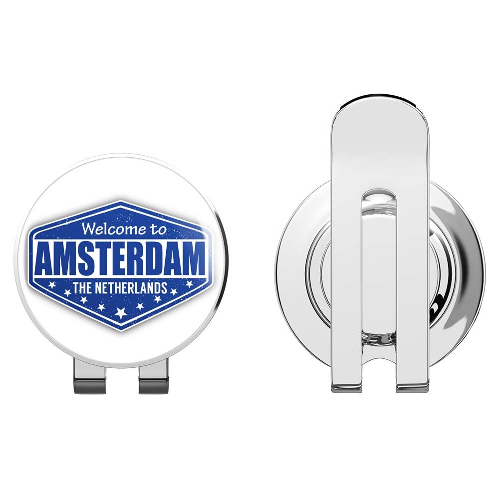 888 Graphics Amsterdam City Netherlands Grunge Travel Stamp Golf Hat Clip with Magnetic Ball Marker
