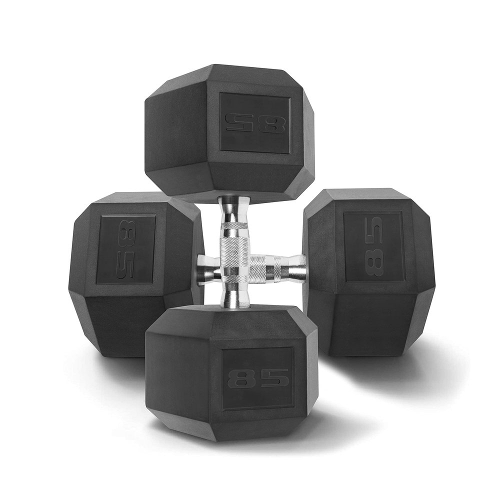 WF Athletic Supply Rubber Coated Solid Steel Cast-Iron Pair Dumbbells, Rubber Hex Dumbbells, Hex Weights Dumbbells for Muscle Toning, Full Body Workout, Home Gym Dumbbells, Pair