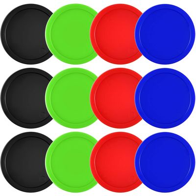 Coopay 12 Pieces Home Air Hockey Pucks 2.5 Inch Heavy Replacement Pucks for Game Tables Equipment Accessories, 12 Grams (Red, Black, Blue, Green)