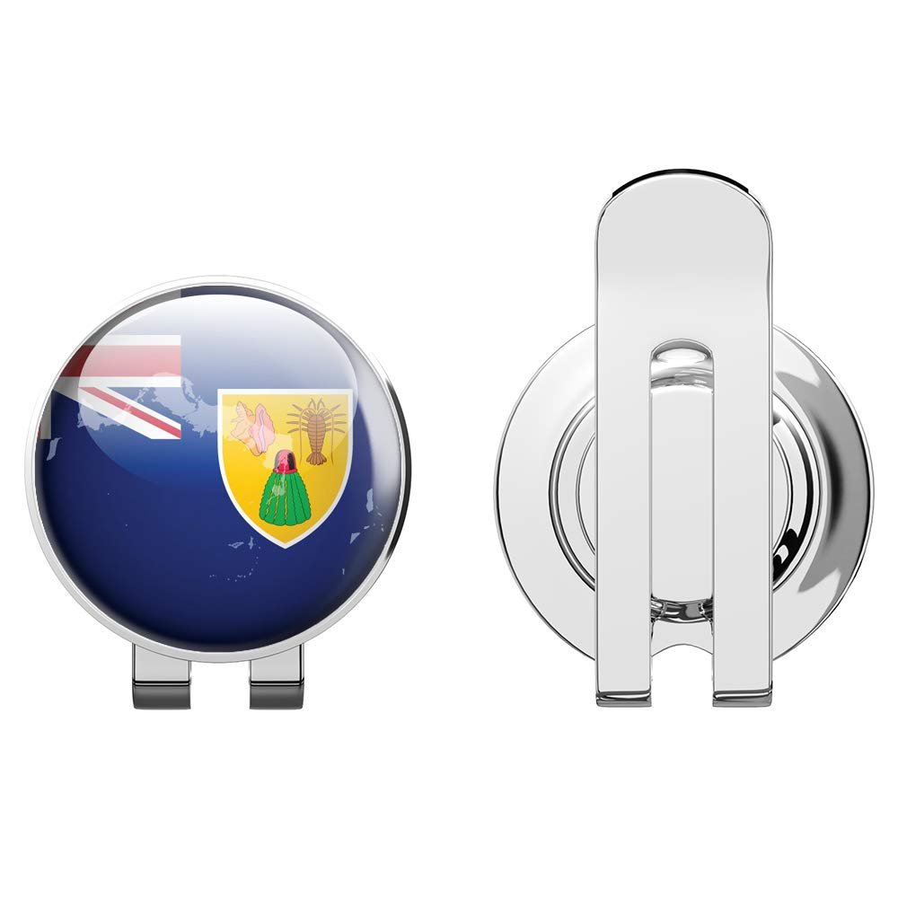 888 Graphics Turks and Caicos Islands Glossy Flag Map Label Golf Hat Clip with Magnetic Ball Marker