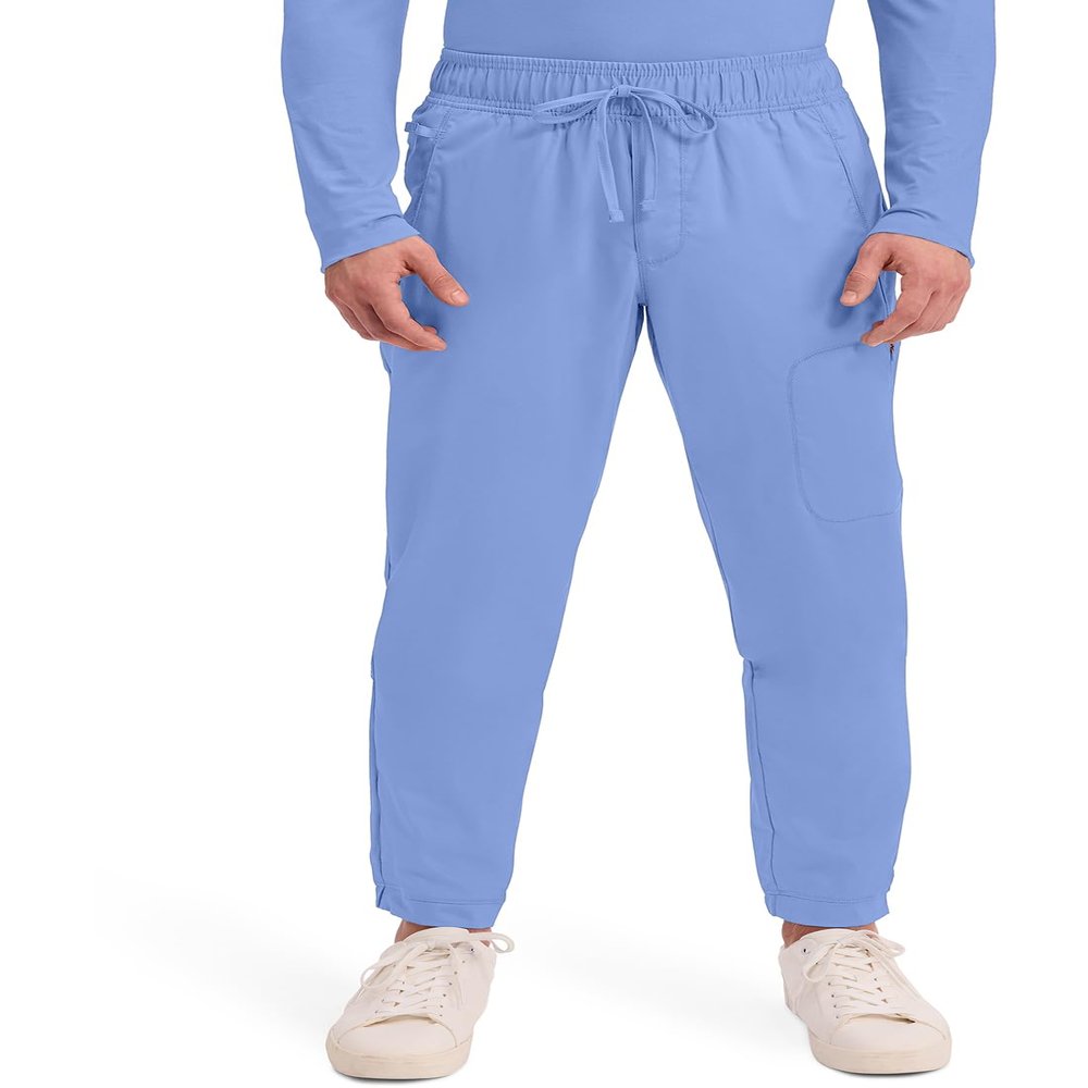 Cherokee Joggers for Men Modern Fit Scrub Pant with Drawstring Waistband, 5 Pockets, Soft 2-Way Stretch Fabric - WW012S, M Short, Ciel Blue