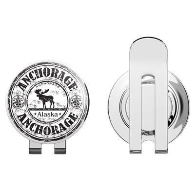 888 Graphics Anchorage City Alaska Grunge Travel Stamp Golf Hat Clip with Magnetic Ball Marker