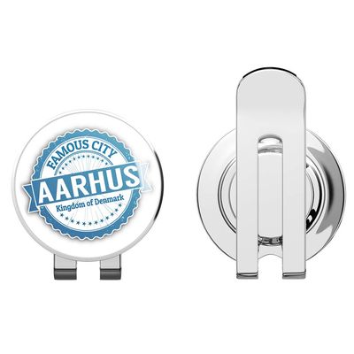 888 Graphics Aarhus City Denmark Grunge Travel Stamp Golf Hat Clip with Magnetic Ball Marker