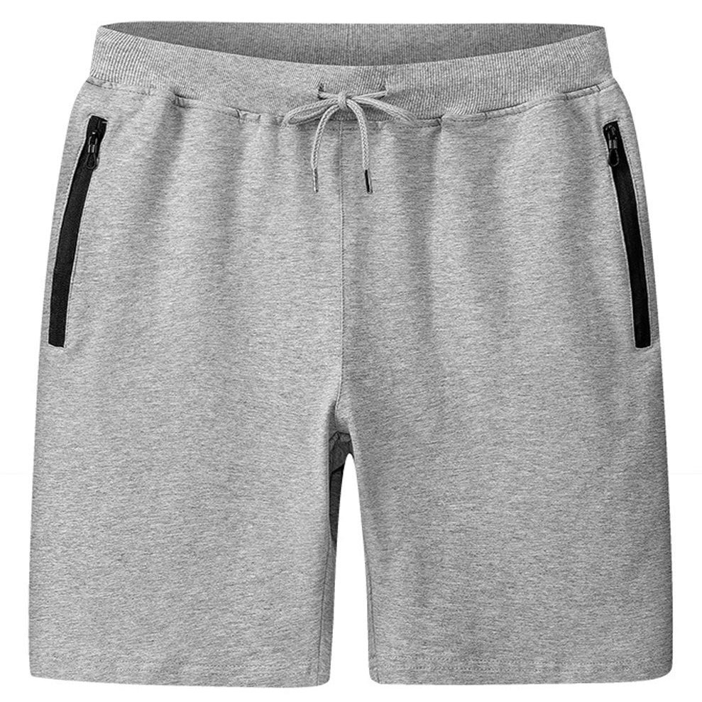 ebossy Men's Active Drawstring Ribbed Waist Loose Performance Workout Sweat-Shorts with Zip Pocket (Large, Light Grey)