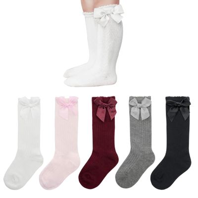American Trends Baby Knee High Socks Tube Long Stockings for Girls Boys Newborn Infants Toddlers Ruffled Uniform Socks Bow-Knot 3-12 Months