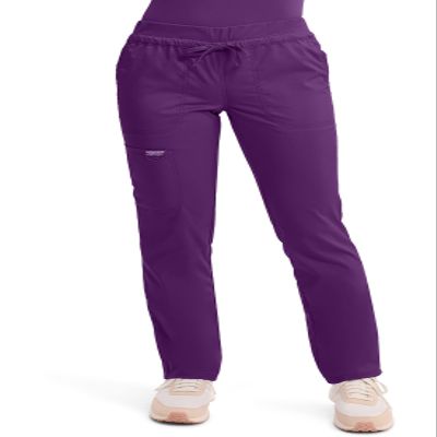 Cherokee Scrubs for Women Mid Rise Tapered Leg Drawstring Pant with 5 Pockets, Cargo Bottom with 2 Way Stretch Fabric Plus Size - WW105P, 2XL Petite, Eggplant