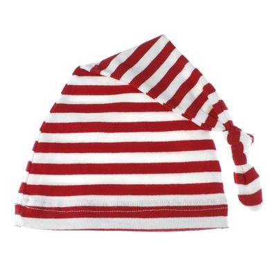 My Lello Long Knotted Tail Cotton Beanie Hat Baby (0-6mo) - Red Stripes