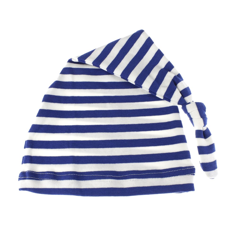 My Lello Long Knotted Tail Cotton Beanie Hat Baby (0-6mo) - Blue Stripes