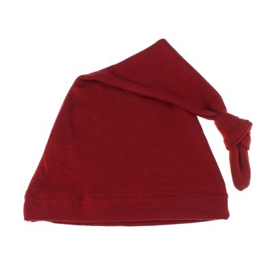 My Lello Long Knotted Tail Cotton Beanie Hat Baby (0-6mo) - Deep Red