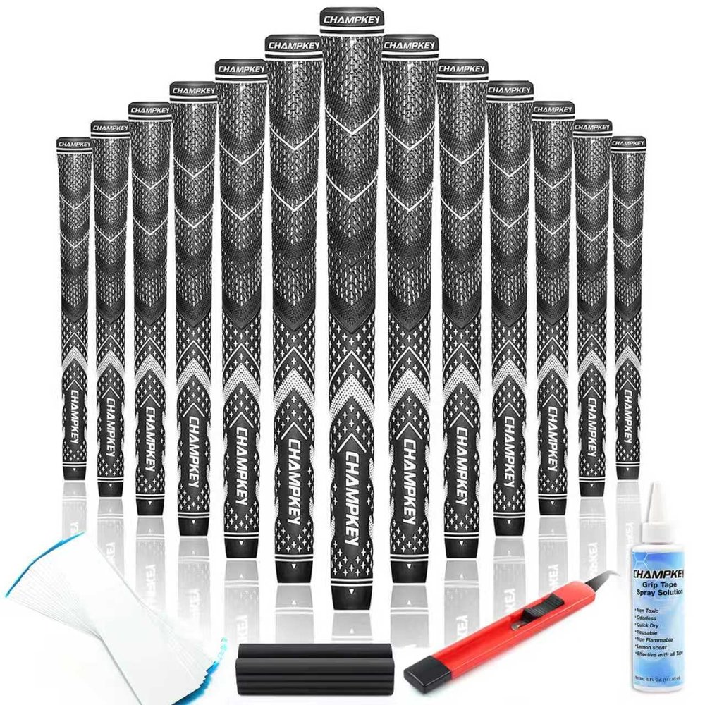 CHAMPKEY Golf Grips 13 Pack | Come with Solvent,15 Tapes,Vise Clamp and Hook Blade | All Weather Control and High Feedback Golf Club Grips