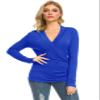 Afibi Womens Slim Fitted Deep V Neck Cross Wrap Top Long Sleeve T-Shirts (Medium, Blue) view 2