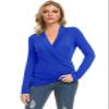 Afibi Womens Slim Fitted Deep V Neck Cross Wrap Top Long Sleeve T-Shirts (Medium, Blue) view 4