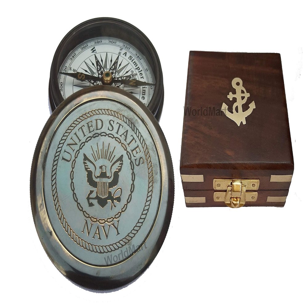 WORLDMART United States Navy Personalized Engraved Compass, Mens Gift, Groomsmen Gift, Wedding Gift, Hiking Gift, Corporate Gift, (Engraved Only Compass)