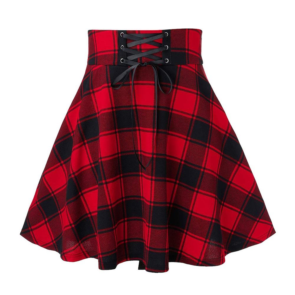 Red Plaid Skirts for Women Emo Clothes Christmas Outfits Cute Mini Skirt (Medium, Plaid Red)