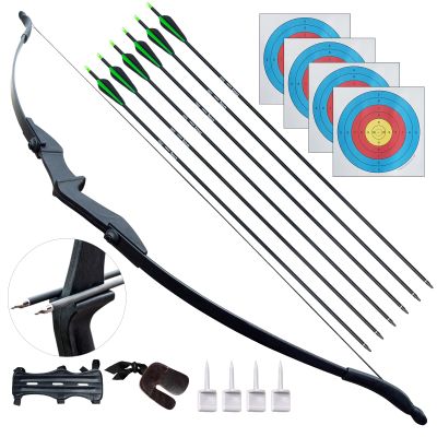 D&Q Archery Bow and Arrow Set for Adults Beginner Teenagers Youth, Takedown Recurve Bow 20lbs 30lbs 40lbs Left and Right Handed, Recurve Bow Set for Outdoor Target Practice (Black, 40lbs)