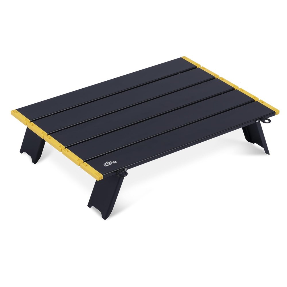 iClimb Ultralight Compact Mini Beach Picnic Folding Alu. Table with Carry Bag, Two Size (Black - S)