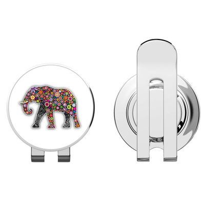 888 Graphics Cheerful Elephant Flower Pattern Golf Hat Clip with Magnetic Ball Marker