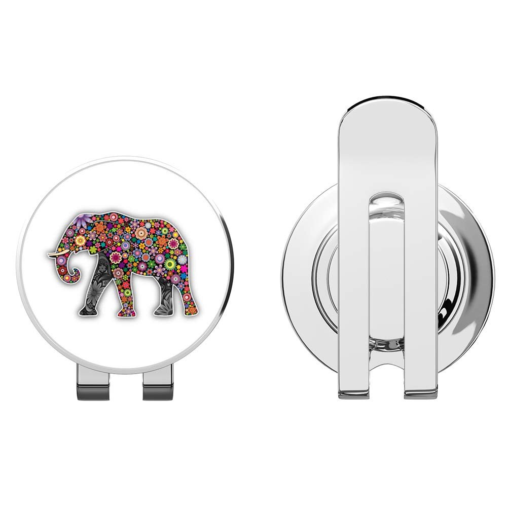 888 Graphics Cheerful Elephant Flower Pattern Golf Hat Clip with Magnetic Ball Marker