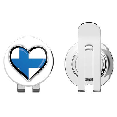 888 Graphics Finland Flag Grunge Glossy Heart Golf Hat Clip with Magnetic Ball Marker