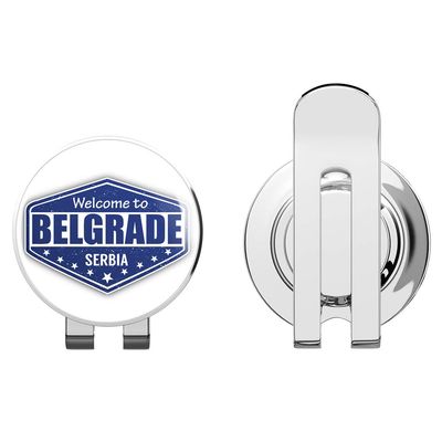 888 Graphics Belgrade City Serbia Grunge Travel Stamp Golf Hat Clip with Magnetic Ball Marker