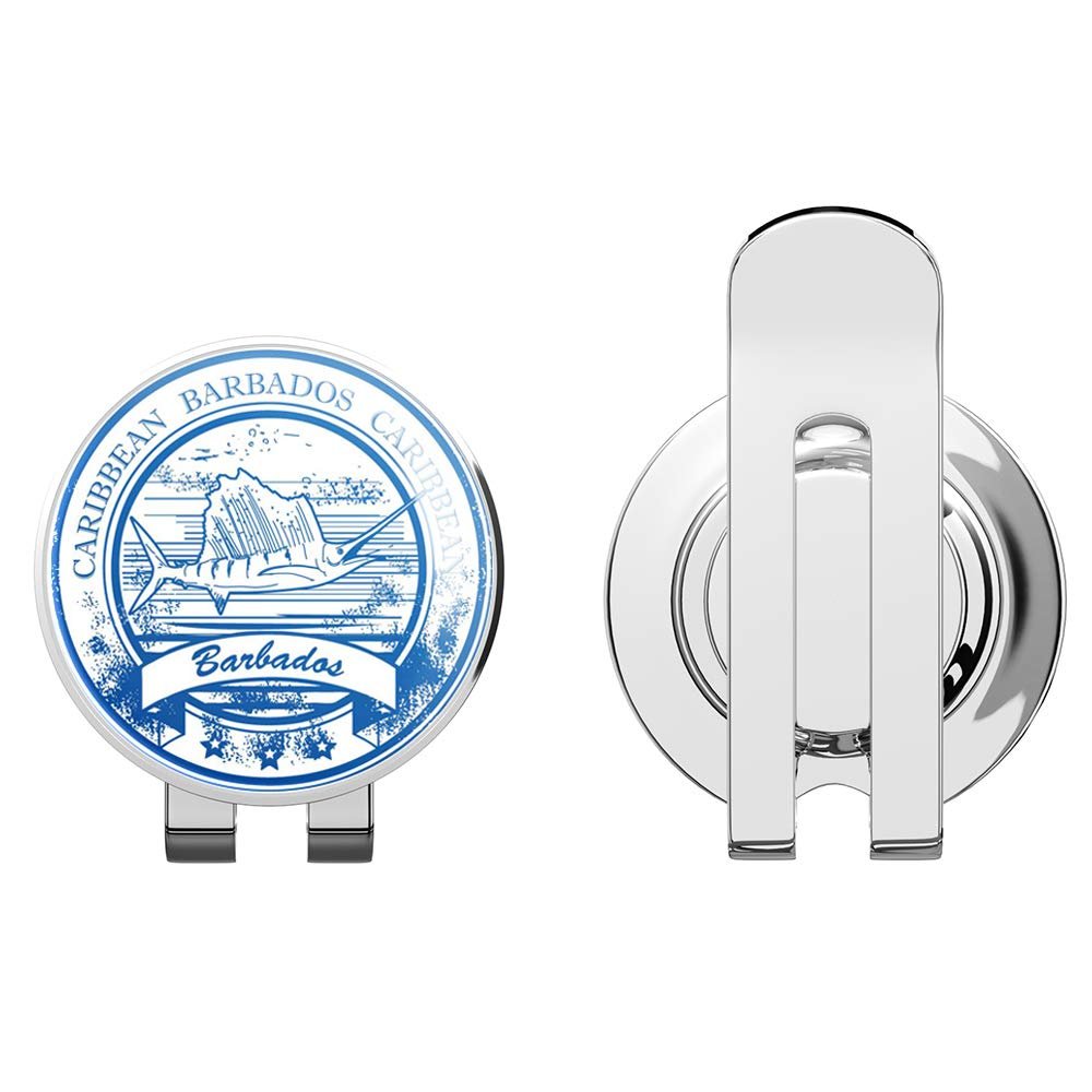 888 Graphics Barbados Caribbean Travel Stamp Golf Hat Clip with Magnetic Ball Marker
