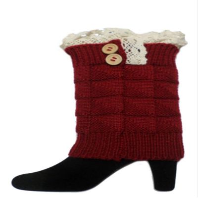Ginga's Galleria Burgundy Crochet Knit Block Pattern Lace Button Boot Cuffs Leg Warmers