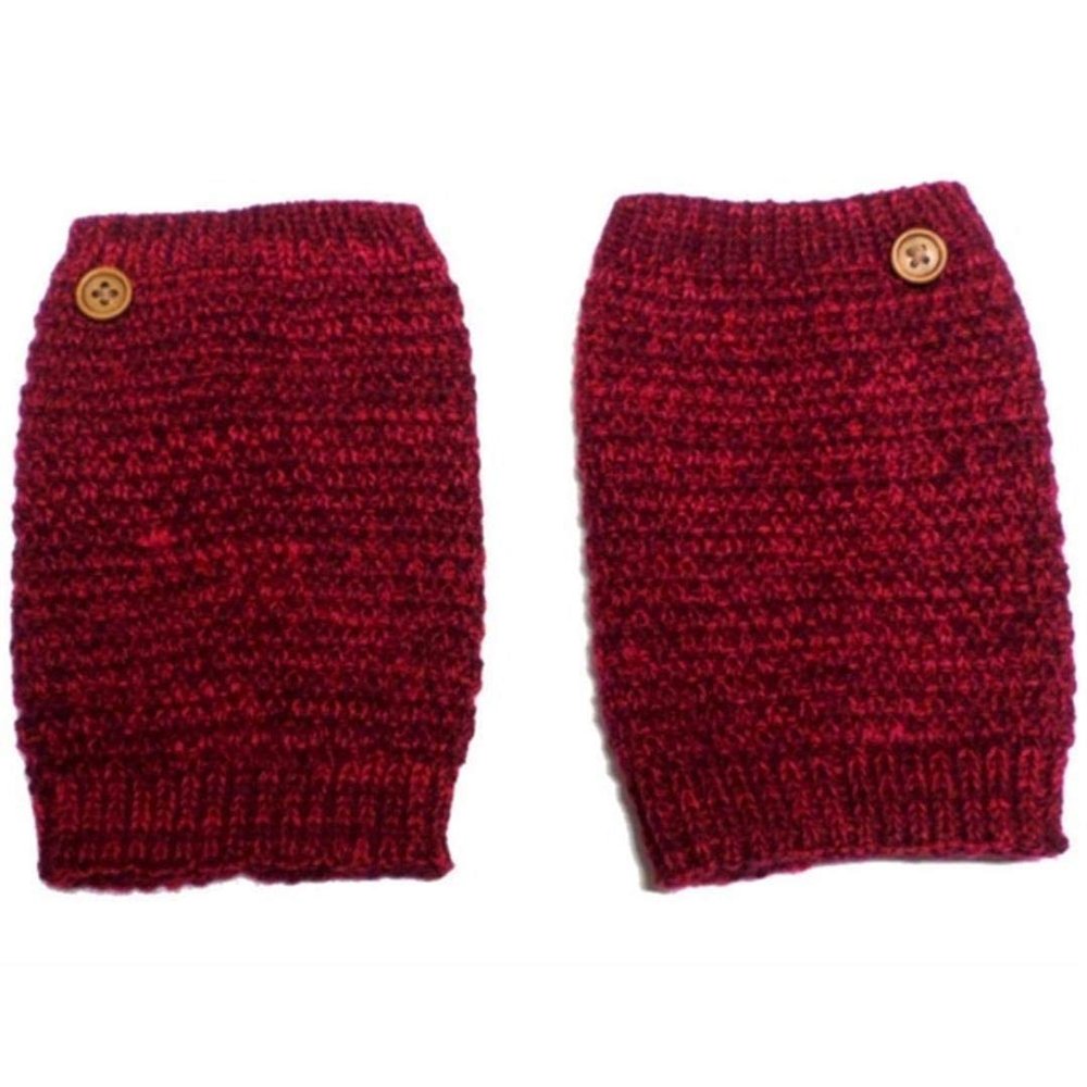 Ginga's Galleria Red Mix Crochet Knit Popcorn Pattern Button Boot Cuffs Leg Warmers