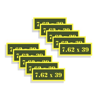 Ammo Can Labels 7.62x39 Ammunition Decals Olive Drab Green Firearm Labels 7.62x39 10 Pack Adhesive Vinyl 3"x1.15" #AG