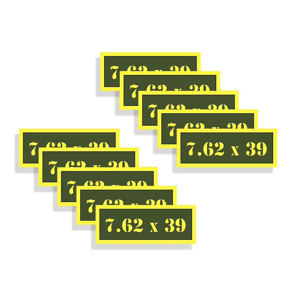 Ammo Can Labels 7.62x39 Ammunition Decals Olive Drab Green Firearm Labels 7.62x39 10 Pack Adhesive Vinyl 3"x1.15" #AG