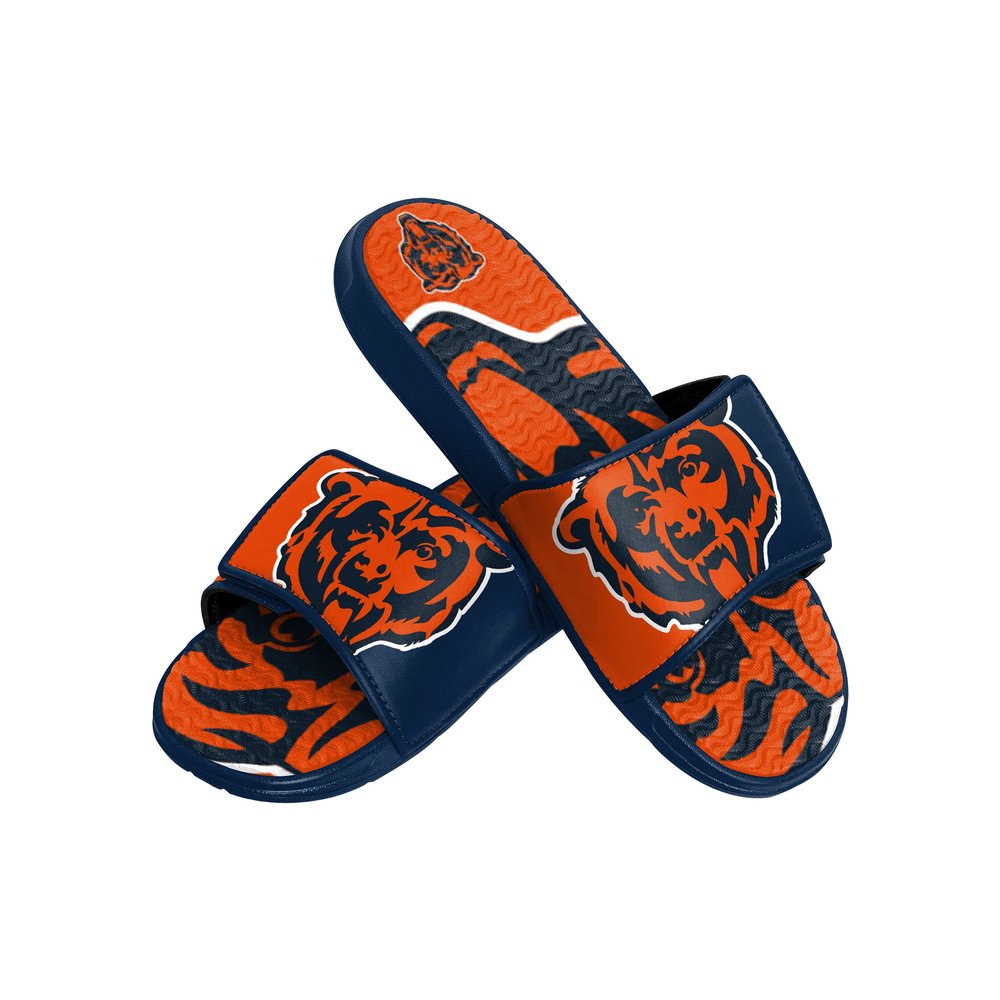 FOCO Chicago Bears NFL Mens Colorblock Big Logo Gel Slides - L