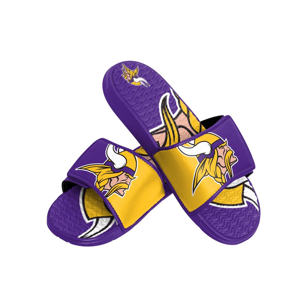 FOCO Minnesota Vikings NFL Mens Colorblock Big Logo Gel Slides - S