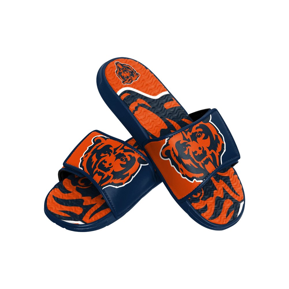 FOCO Chicago Bears NFL Mens Colorblock Big Logo Gel Slides - S