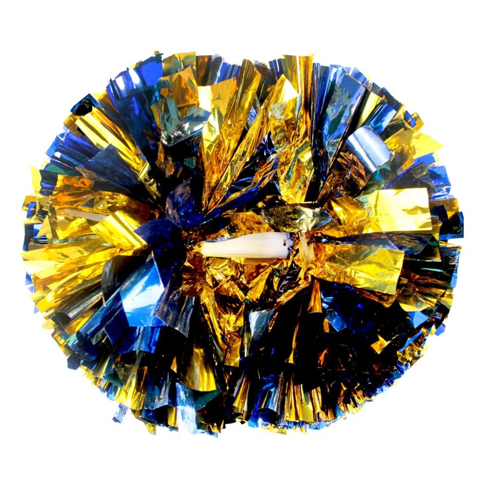 Hooshing 2PCS Blue and Gold Pom Poms Cheerleading with Baton Handle for Team Spirit Sports Dance Cheering