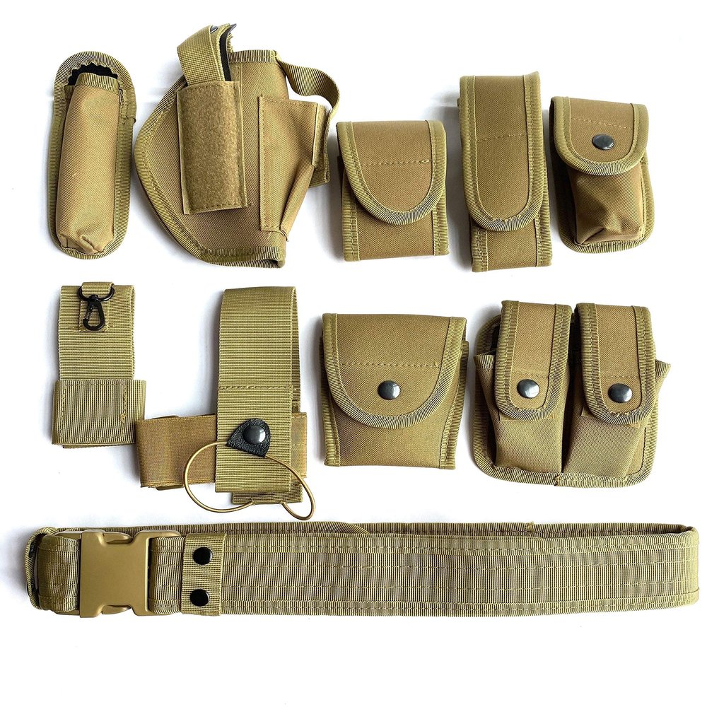 Law Enforcement Modular Equipment System Security Guard Military Tactical Duty Utility Versatile Hunting Belt (10-in-1 Belt, Khaki)
