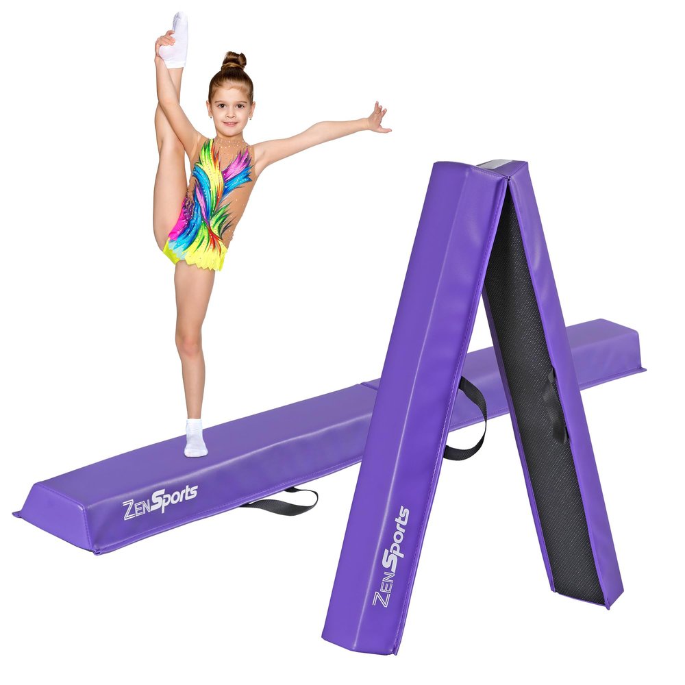 ZENY 6ft Folding Gymnastics Balance Beam Foam Floor Balance Beam Bar with Anti-slip Base Walking Beams Home Gymnastics Equipment for Kids Adults (Purple)