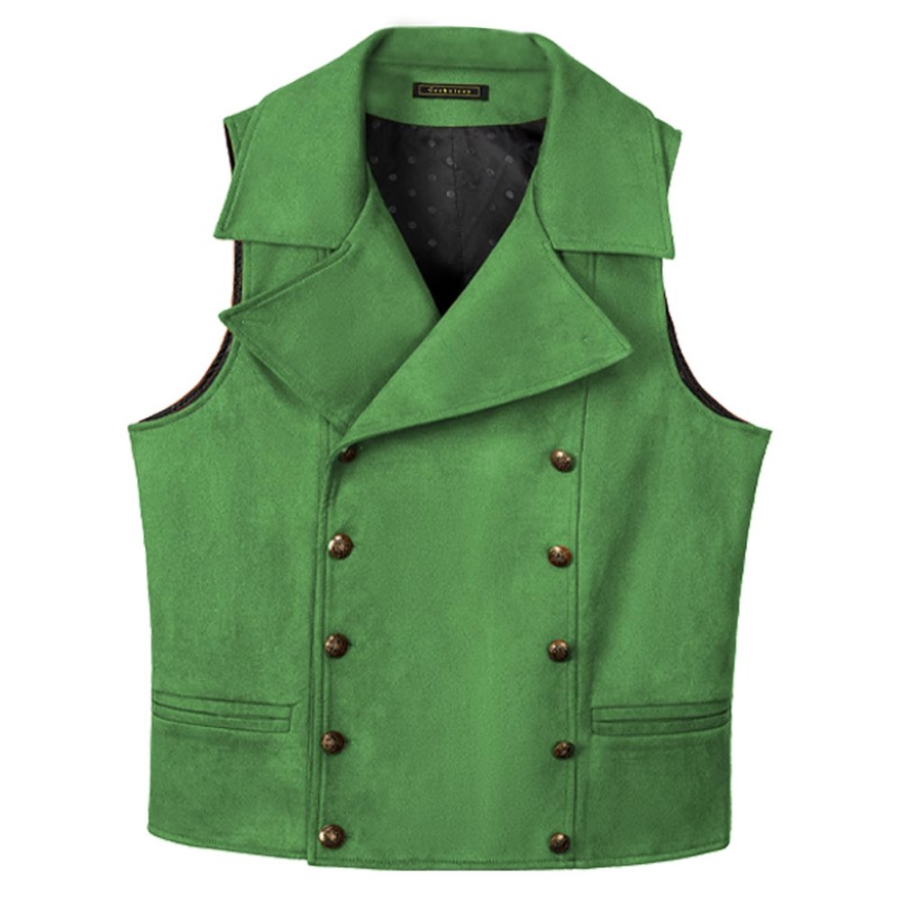 Ceehuteey Mens Suit Suede Double Breasted Vest Classic Groomsmen Wedding Waistcoat Leather Big Lapel(XXXL,Green)